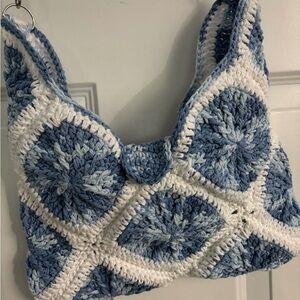 Blue and White Handmade Crochet Purse